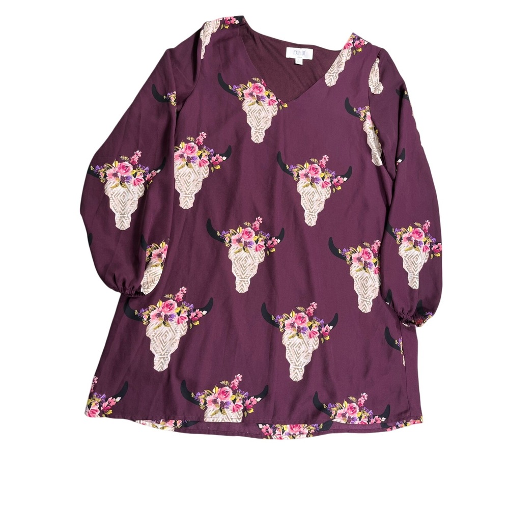 Peach Love California Floral‎ Steer Skull Shift Dress Size Small